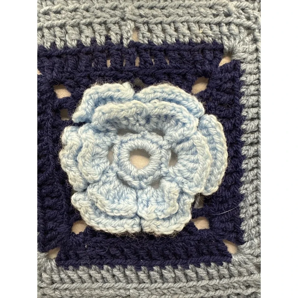 Vintage Handmade Crochet Throw Pillow Accent 3D Floral Granny Square 16x16 Boho